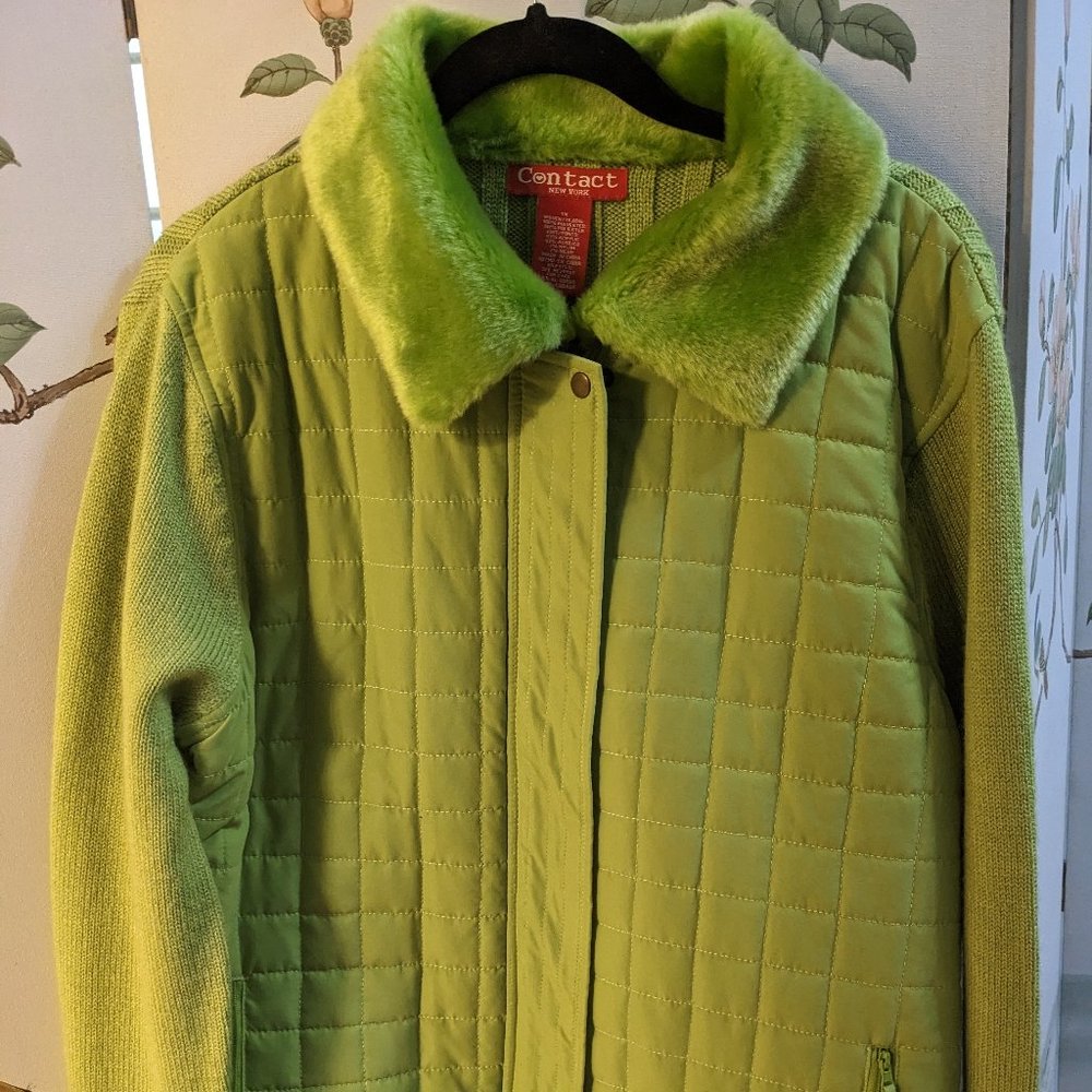 Sweater/quilted  Zip Jacket Fur Collar